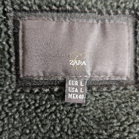 ZARA Black Faux Suede Aviator Jacket Shearling Lined Zip Coat Mens L - Picture 13 of 14